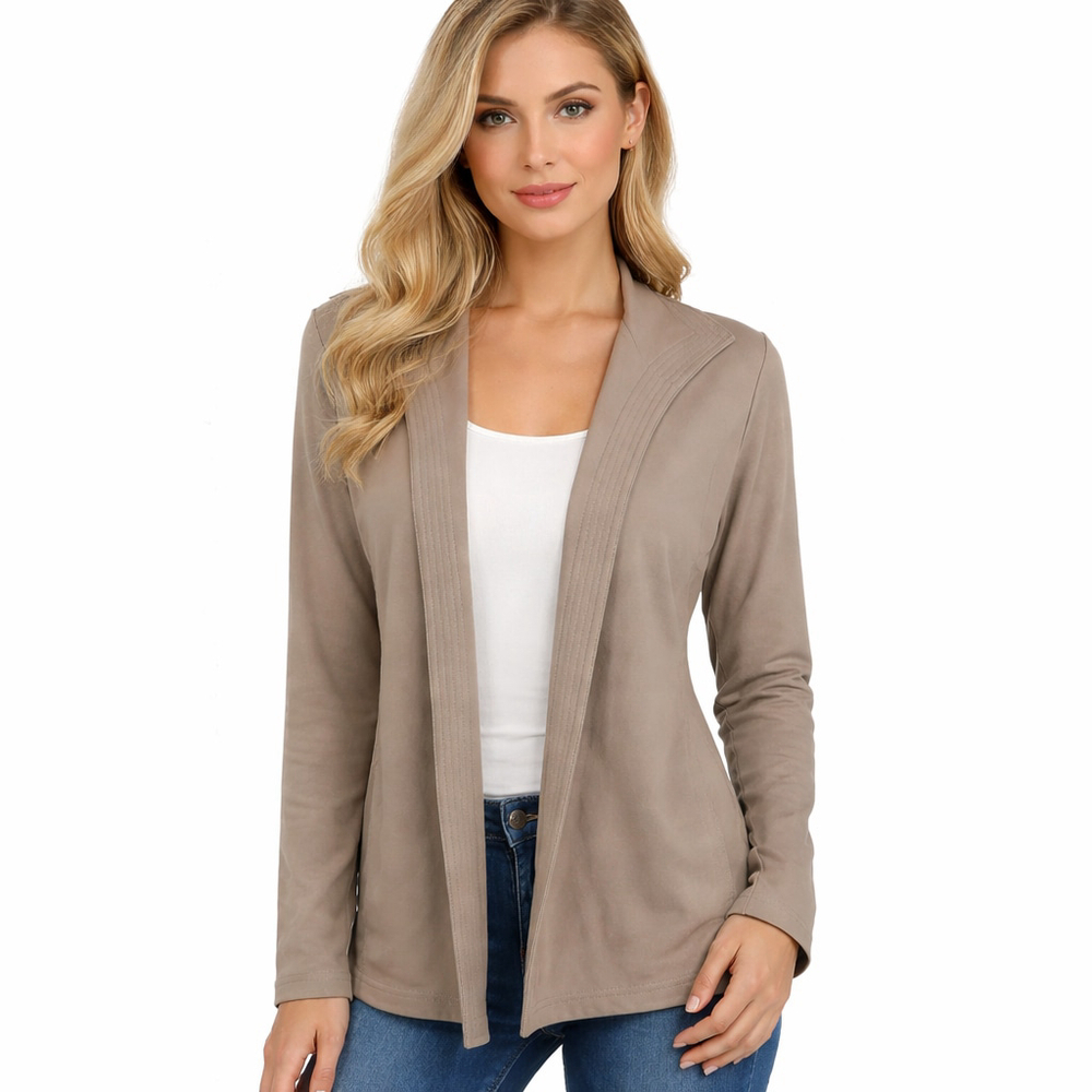 Eileen Fisher The System Open Front Cardigan Taupe Beige Pockets Cotton Size XS